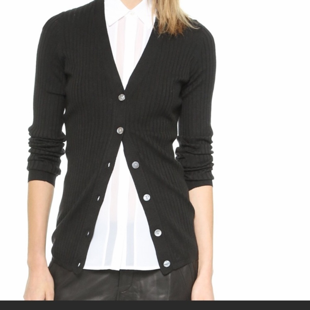 Vince skinny ribbed  cardigan.  Dark charcoal colo